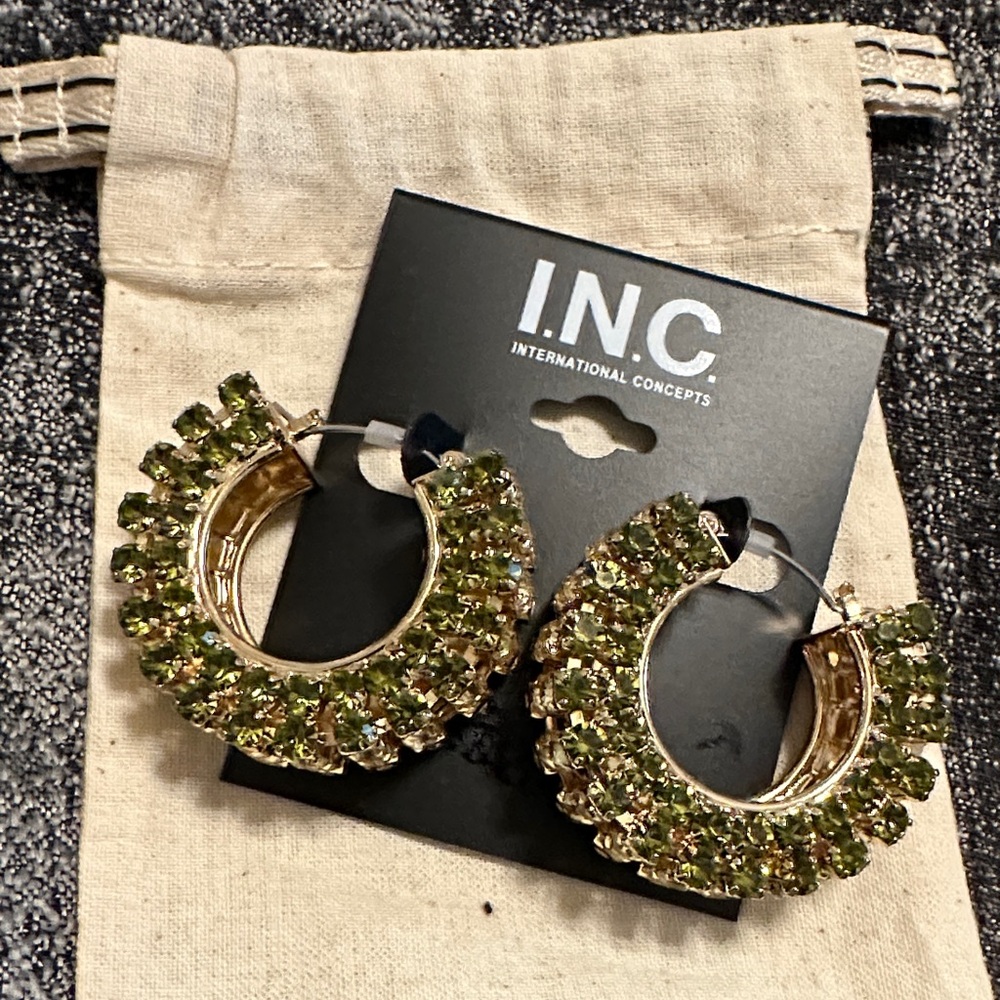 INC International Concepts Olive Crystal Hoop Earrings